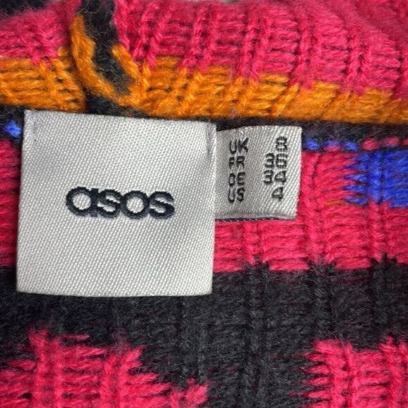 ASOS Size 4 Multicolor Colorful Aztec Southwestern Open Front Hooded Cardigan - Picture 5 of 9
